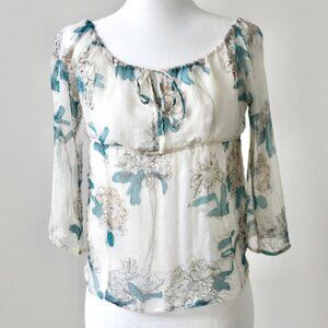 Timid Vintage 90's 100% Silk Cream Delicate Babydoll 3/4 Sleeve Top XS Petite